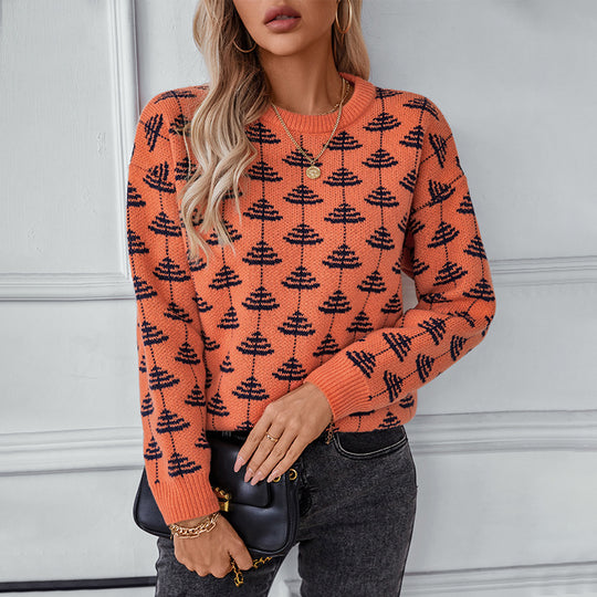 Damen Strickpullover mit verspieltem Baumdesign und weichem Material R&B