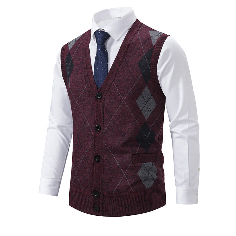 Herren modische Strickweste mit Karomuster R&B