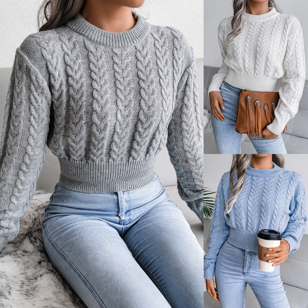 Damen Strickpullover mit modernem Zopfmuster und elastischem Bund