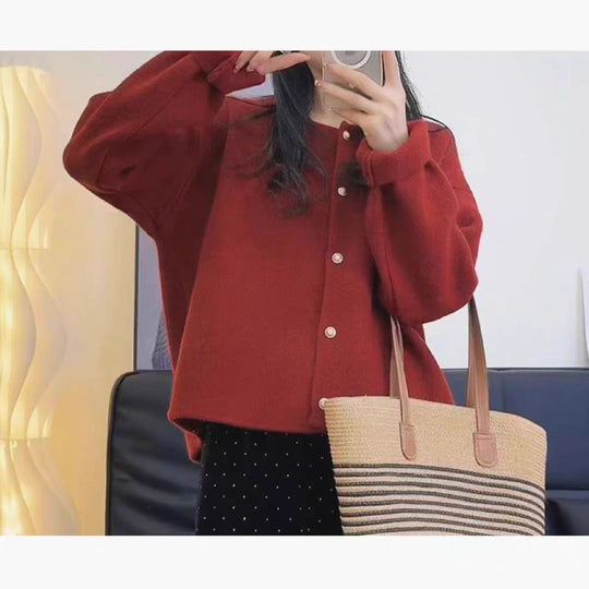 Damen Grobstrickjacke mit eleganter Knopfleiste und lässigem Schnitt R&B
