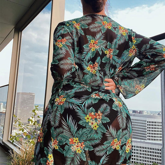 Damen Bikiniset mit floralem Kimono und modischen Details R&B