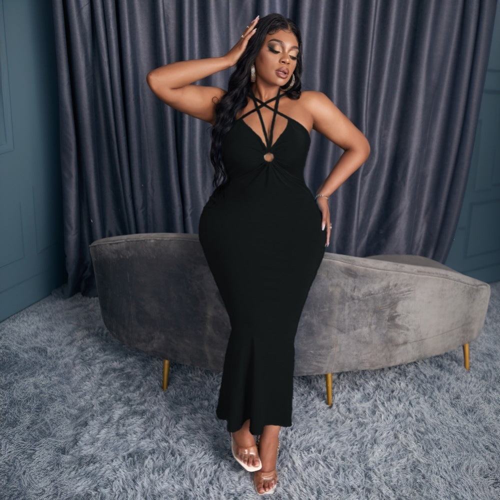 Damen langes Kleid mit raffiniertem Schnitt und tiefem Ausschnitt R&B