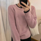 Damen Modischer Pullover mit strukturiertem Saum und kontrastierenden Ärmeln