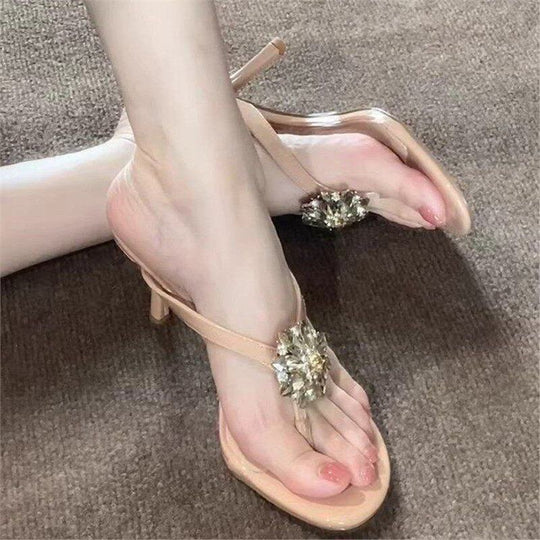 Damen elegante Zehentrenner-Sandalen mit glitzerndem Schmuckdetail R&B