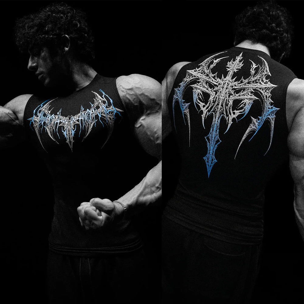 Herren nan figurbetontes Trainings-Tanktop mit tiefen Armausschnitten und filigranem Rückendruck R&B