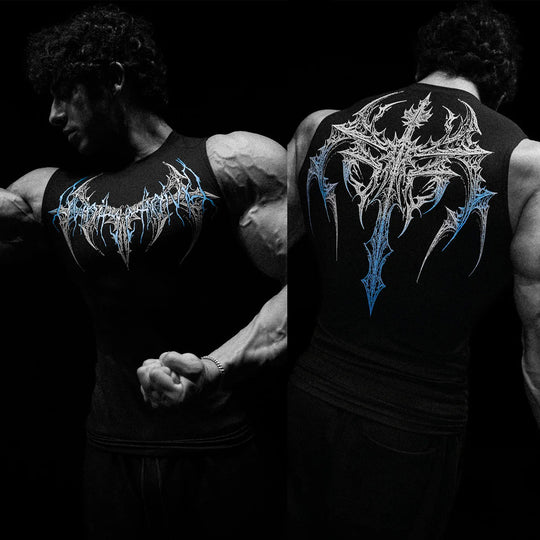 Herren nan figurbetontes Trainings-Tanktop mit tiefen Armausschnitten und filigranem Rückendruck R&B