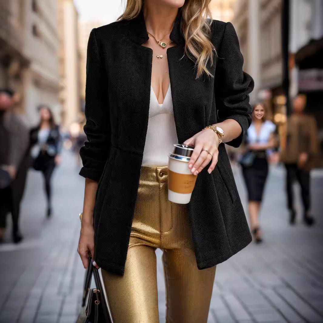Damen eleganter Blazer mit Wabenstruktur und tailliertem Schnitt R&B