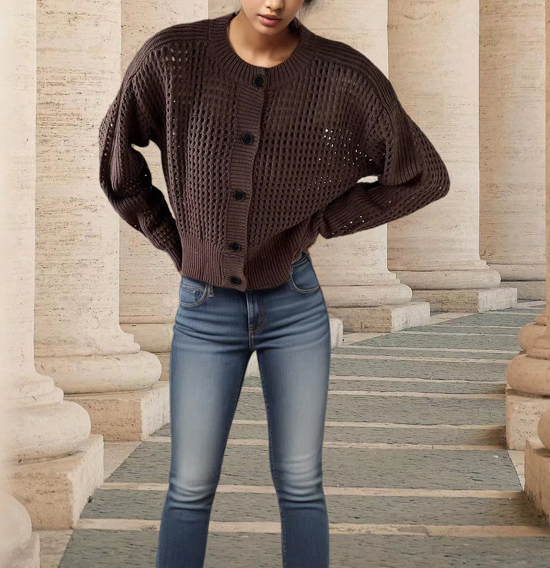Damen Strickjacke mit luftiger Netzstruktur R&B