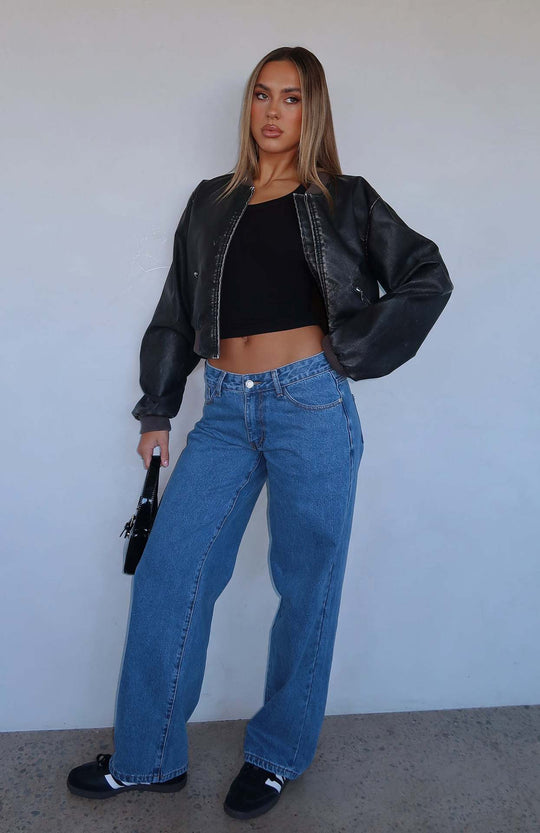 Damen lässige weite Jeans mit hohem Bund und modischem Schnitt R&B
