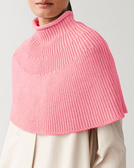 Damen Strick-Cape mit hohem Kragen und feiner Rippstruktur R&B