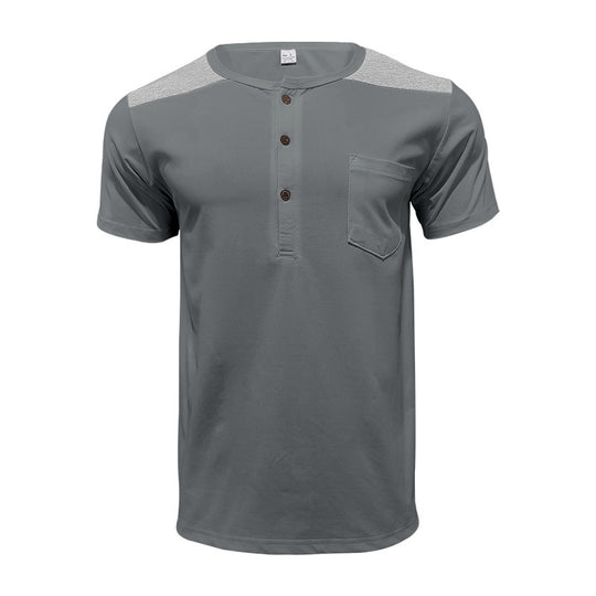 Herren Kurzarm Henley-T-Shirt mit strukturiertem Design und praktischer Brusttasche R&B