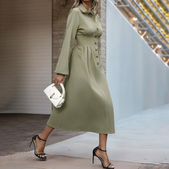 Damen Midi-Kleid mit Knopfleiste und elegantem Taillenzug R&B