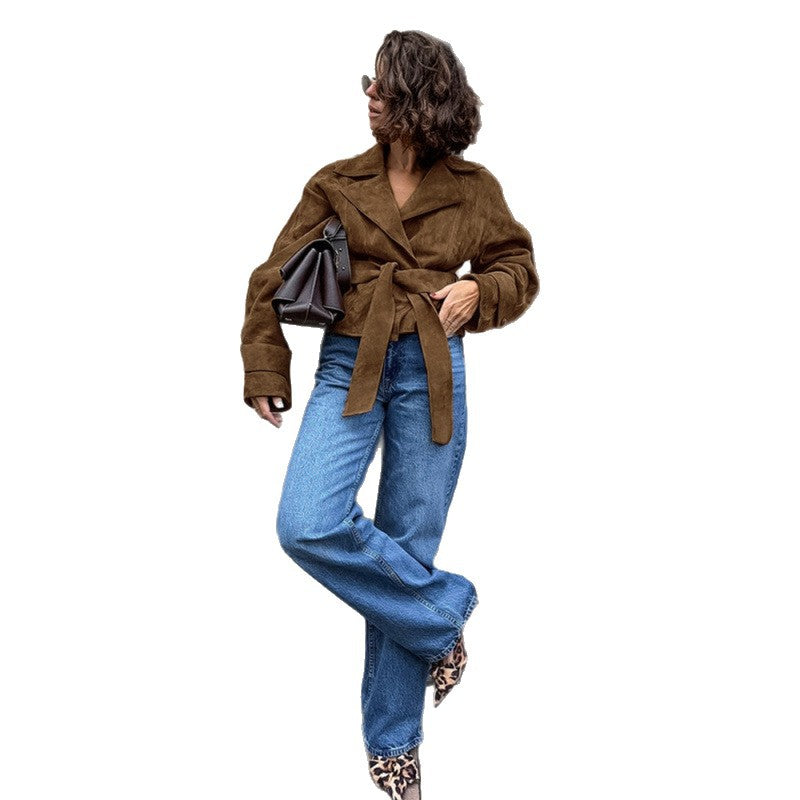 Damen Suede Wickeljacke R&B