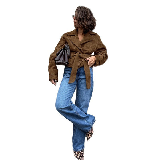 Damen Suede Wickeljacke R&B