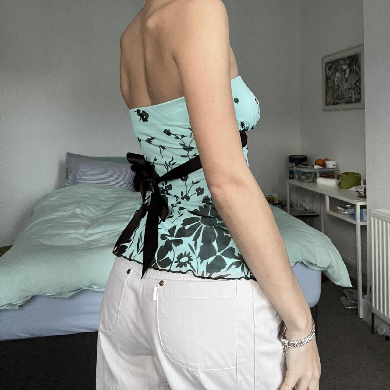 Damen Bandeau-Top mit floralem Druck und verstellbarem Gürtel R&B