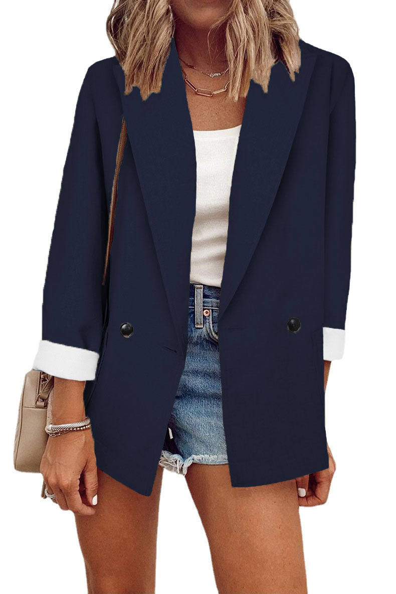 Damen modischer Blazer im Oversized-Schnitt mit tiefen Taschen und umgeschlagenen Ärmeln R&B