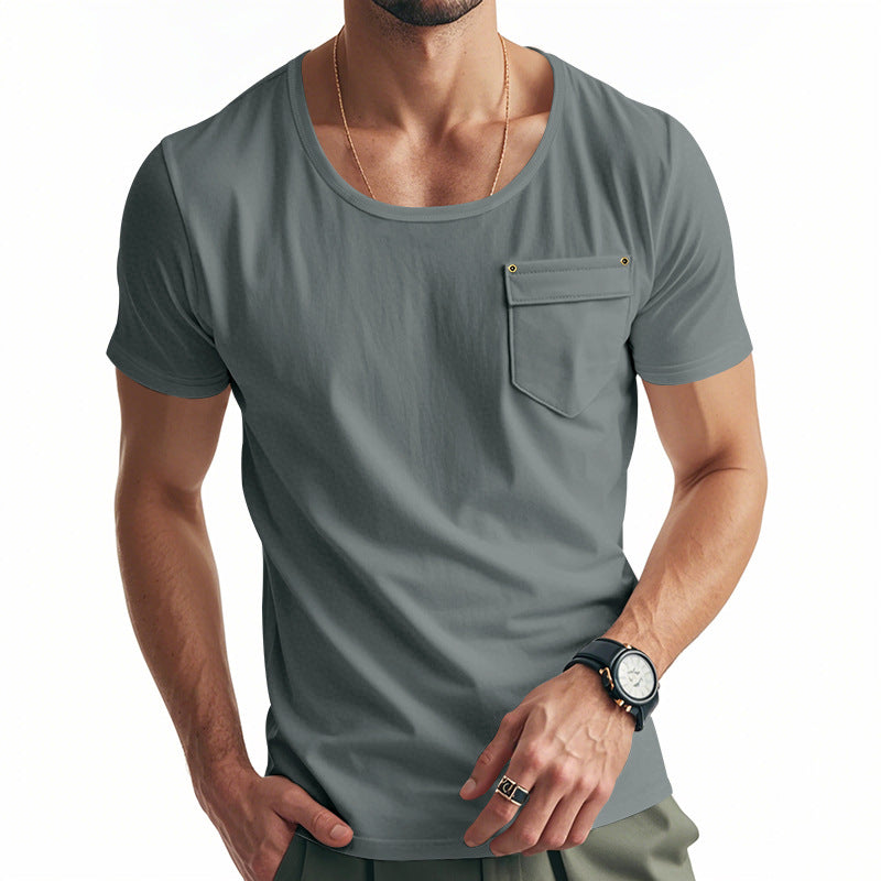 Herren Basic V-Ausschnitt T-Shirt mit Brusttasche R&B