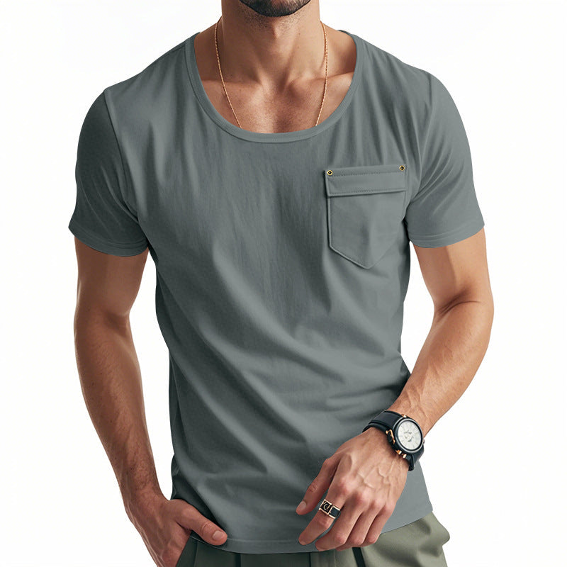 Herren Basic V-Ausschnitt T-Shirt mit Brusttasche R&B