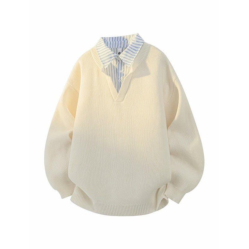 Damen Pullover mit integriertem Hemdkragen und lässigem V-Ausschnitt R&B