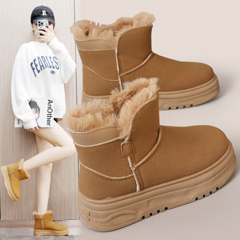 Damen warme Winterstiefel mit flauschigem Kunstfellrand und rutschfester Sohle R&B