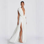 Damen Elegantes tief ausgeschnittenes Abendkleid mit Raffung