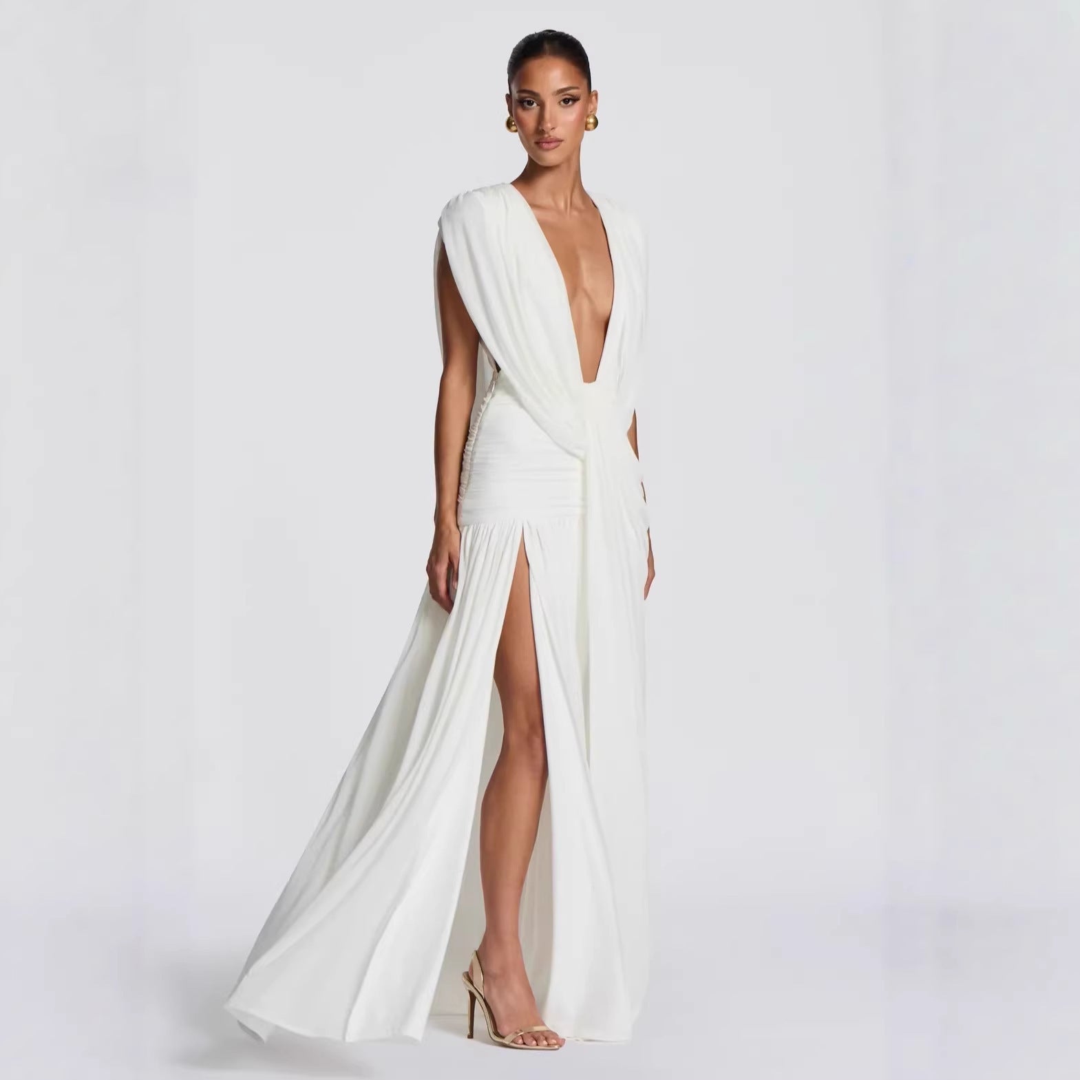 Damen Elegantes tief ausgeschnittenes Abendkleid mit Raffung