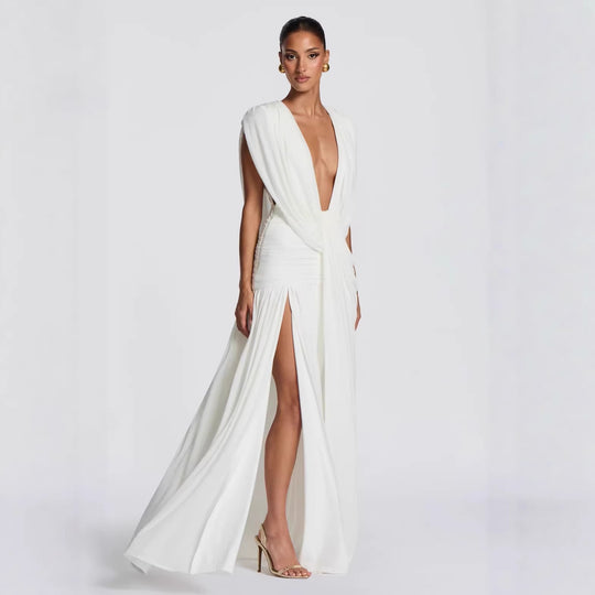 Damen Elegantes tief ausgeschnittenes Abendkleid mit Raffung R&B