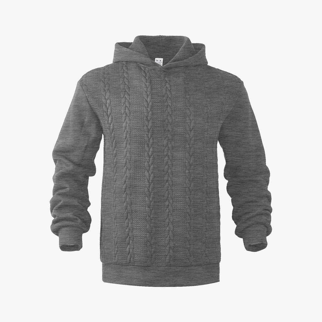 Herren nan Kapuzenpullover im Stricklook mit Zopfmuster und geripptem Saum R&B
