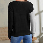 Damen lässiger Pullover mit asymmetrischem Farbspiel und V-Ausschnitt
