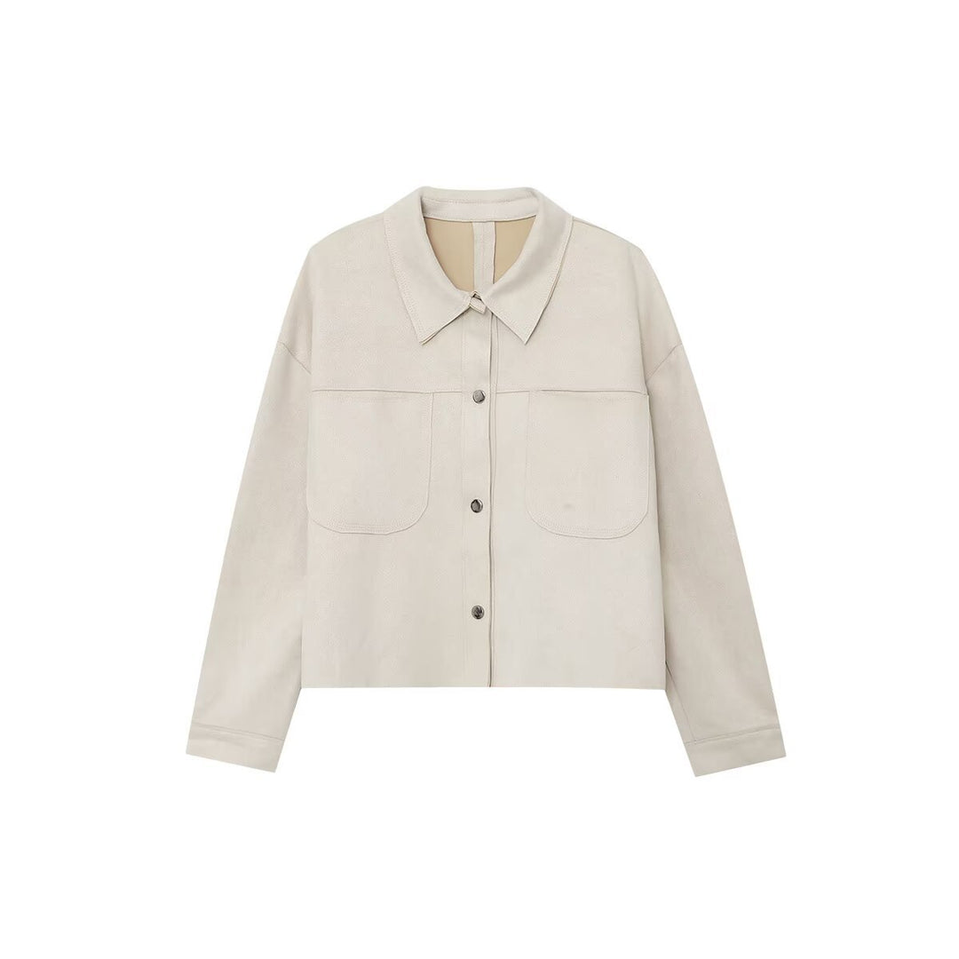 Damen modische Kunstlederjacke mit aufgesetzten Taschen R&B