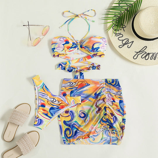 Damen Bandeau-Bikini mit stylischem Wickelrock und modischen Bindebändern R&B