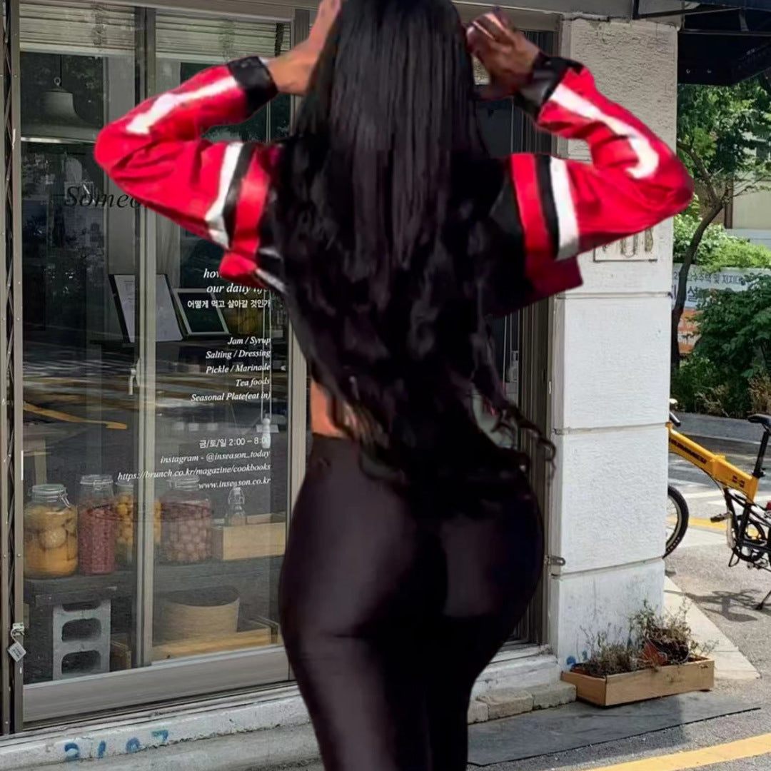 Damen cropped Kunstlederjacke im auffälligen Design R&B