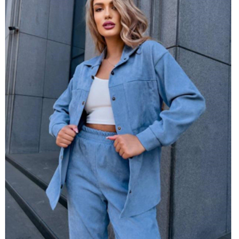 Damen bequeme Lounge-Set mit Knopfleiste und elastischen Bündchen R&B