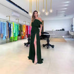 Damen Asymmetrisches Maxikleid mit Schlitz und Schulterfreiem Design