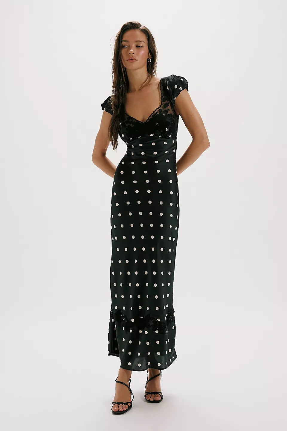 Damen Elegantes Maxikleid mit Polka-Dots und romantischem Rückenausschnitt R&B