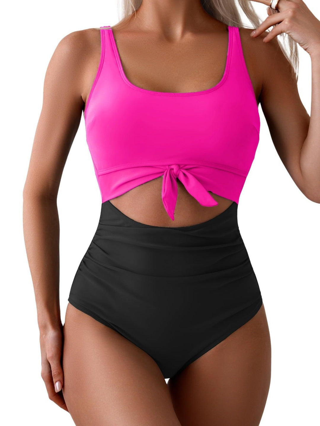 Damen Hochgeschnittener Badeanzug mit modischem Knotendetail R&B