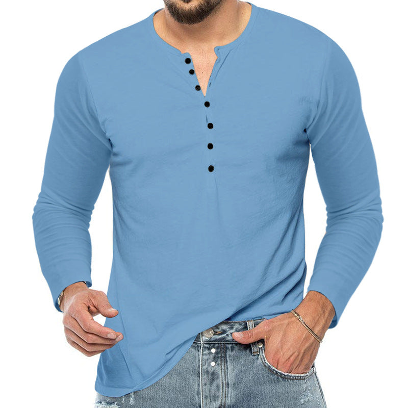 Herren Langarm-Henley-Shirt aus weichem Baumwollmix mit feiner Knopfleiste R&B