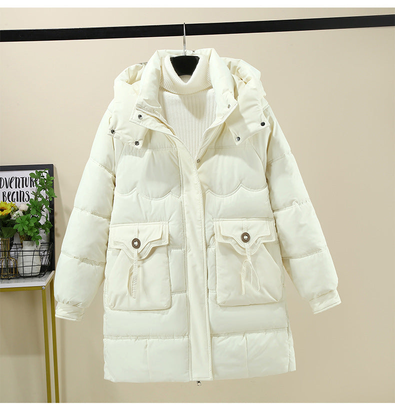 Damen Lange Pufferjacke mit praktischem Kapuzenkragen und großen Taschen R&B