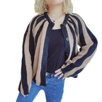 Damen gemütlicher Strickcardigan mit gestreiftem Design und modernen Knopfdetails R&B