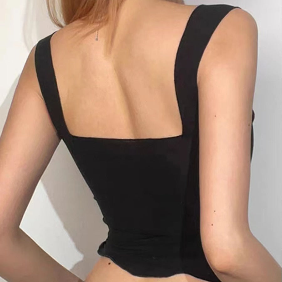 Damen Crop-Top mit gerafftem Detail und quadratischem Ausschnitt R&B