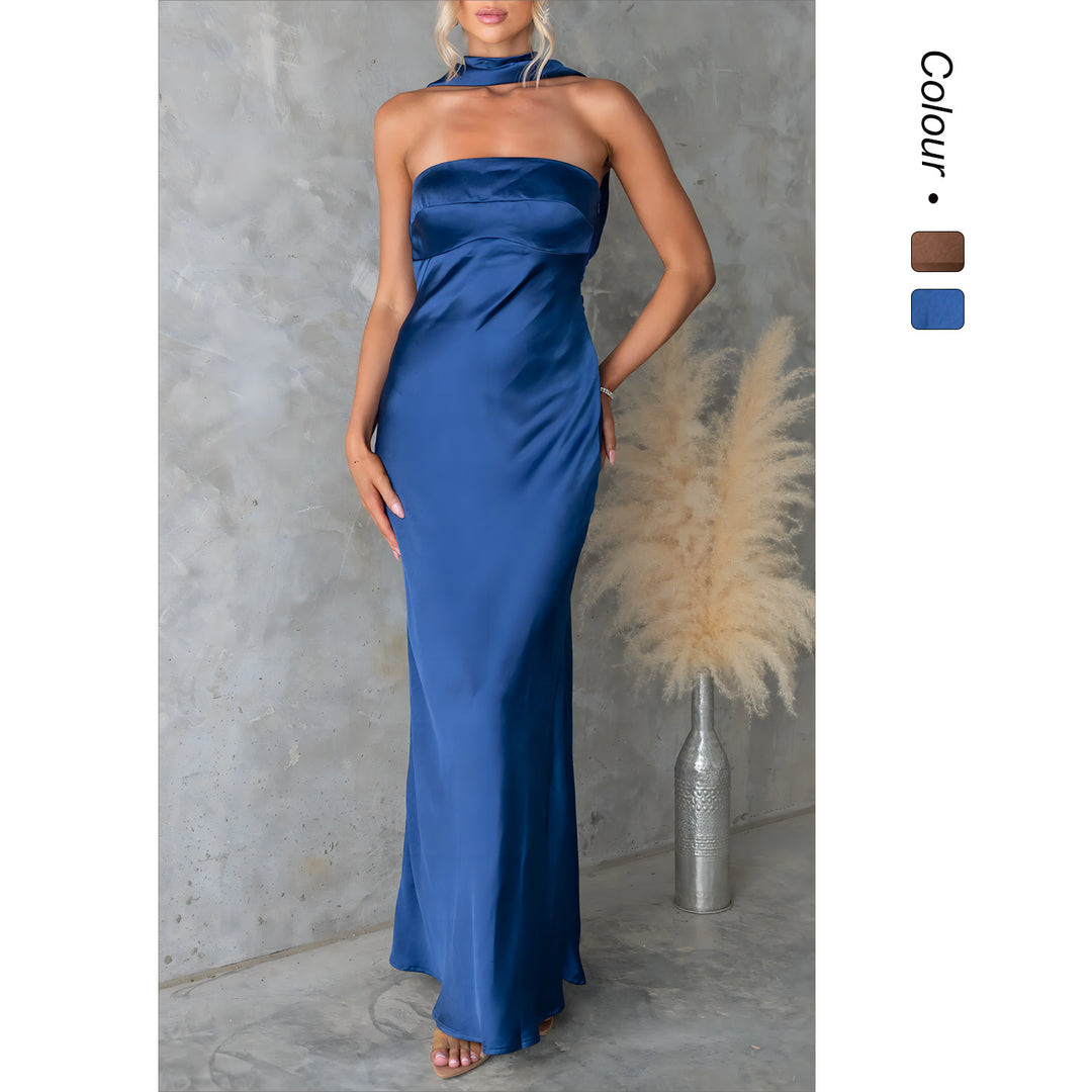 Damen Elegantes Abendkleid mit schulterfreiem Design und schimmerndem Satin R&B