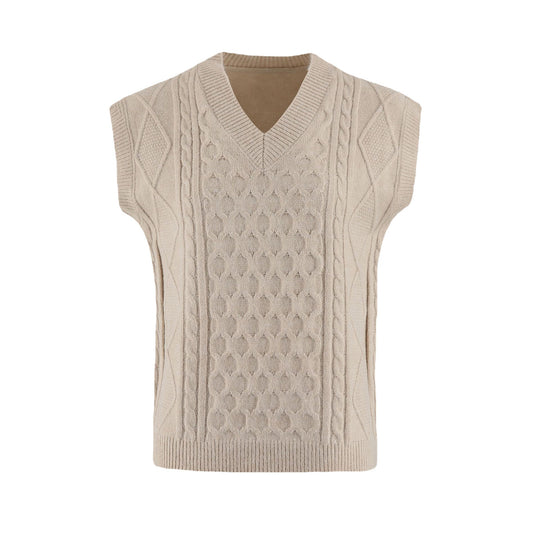 Damen Strickweste mit V-Ausschnitt und Kabelmuster R&B