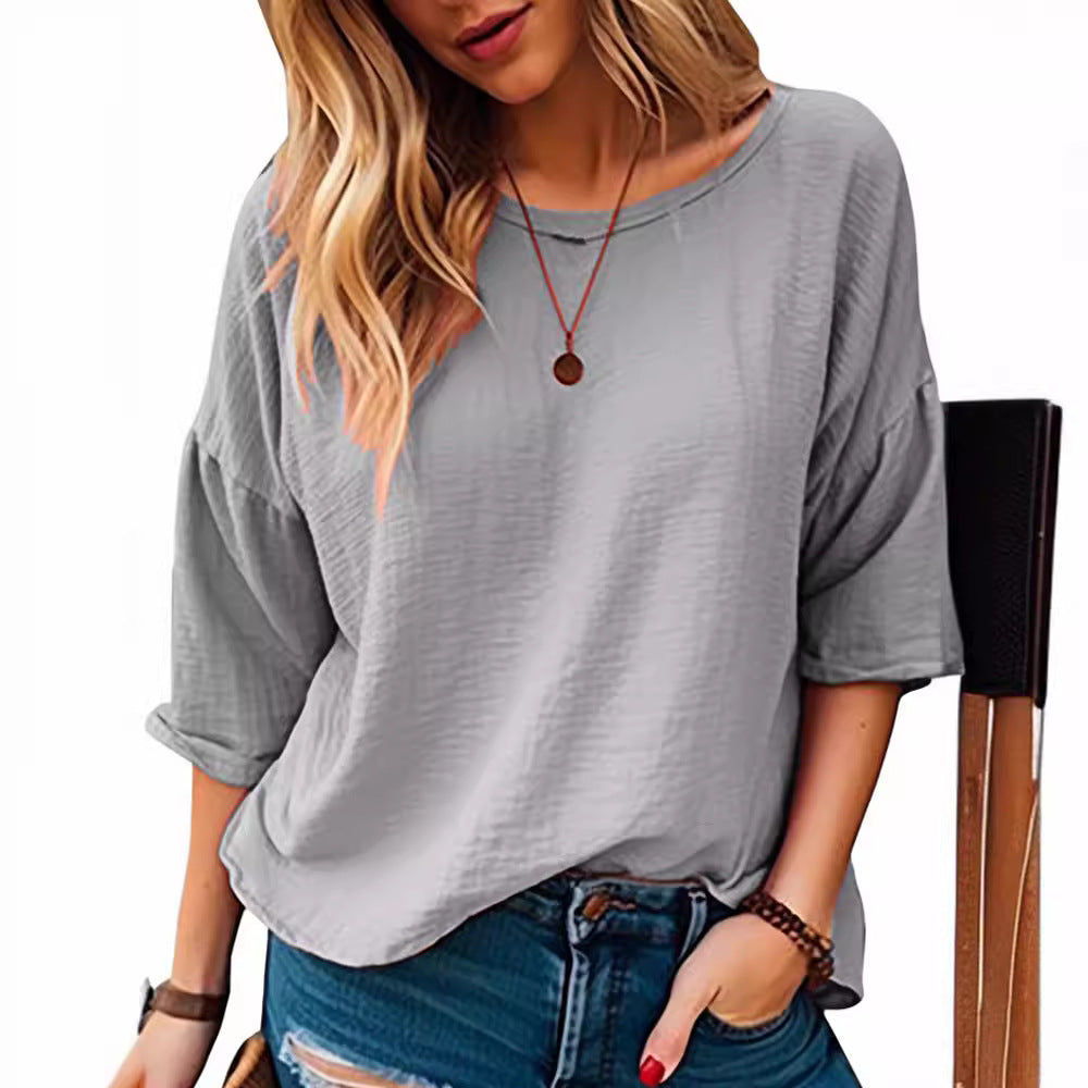 Damen lässiges Oversize-Shirt mit weitem Rundhalsausschnitt R&B
