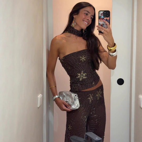 Damen Weite Hosen mit eleganter Stickerei R&B