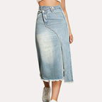 Damen Jeansrock mit seitlichem Schlitz und fransigem Saum R&B