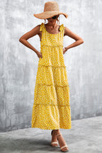Damen Maxikleid mit verspieltem Volant und zartem Muster R&B
