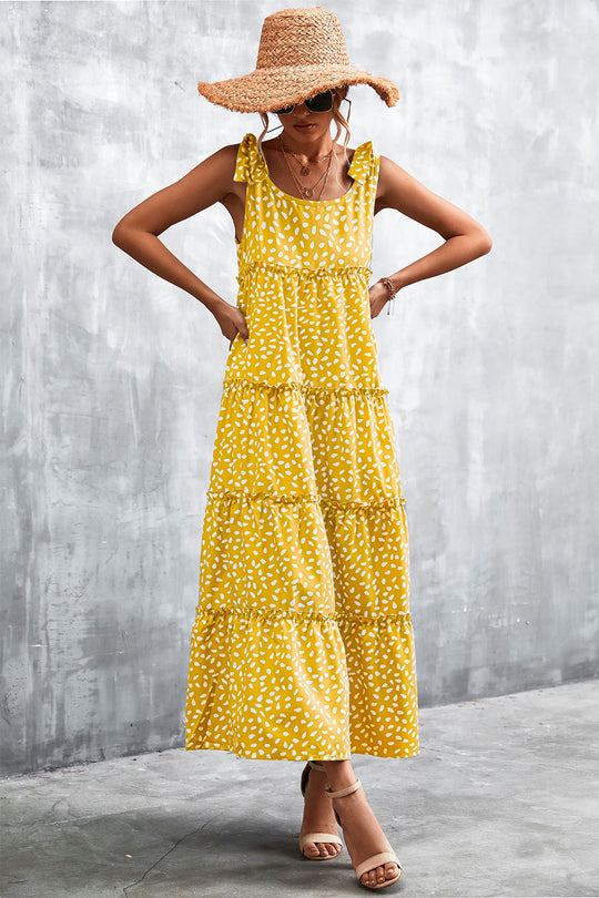 Damen Maxikleid mit verspieltem Volant und zartem Muster R&B