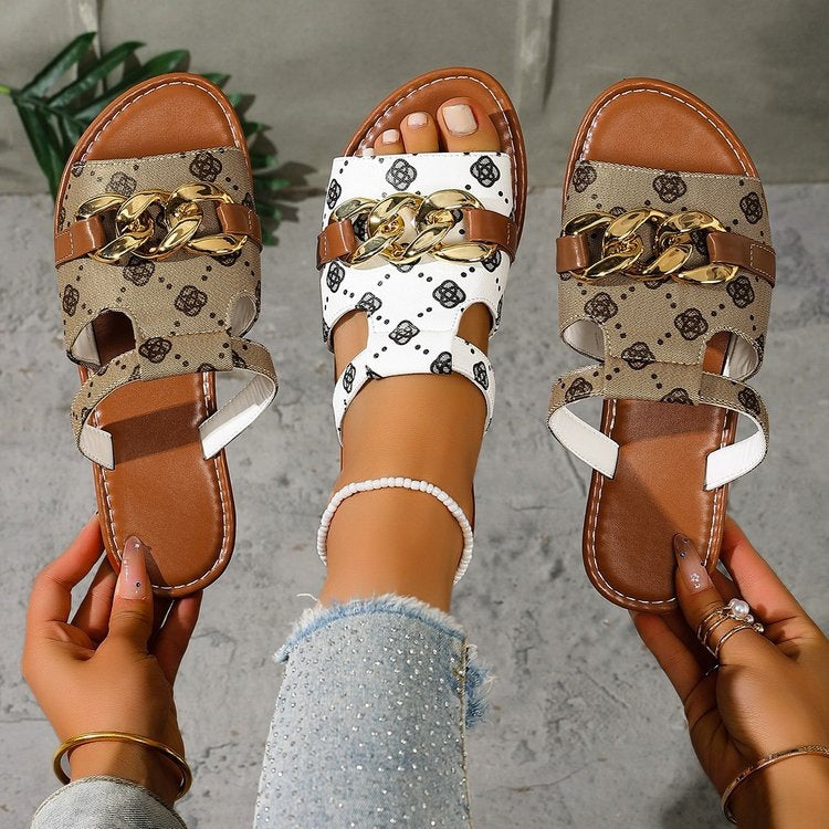 Damen Modische Slides mit dekorativem Ketten-Detail R&B