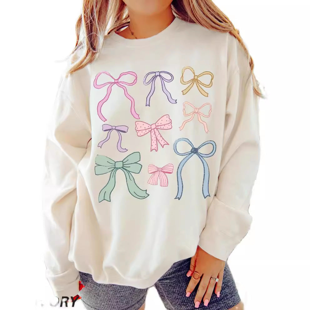 Damen lässiger Sweatshirt mit bunten Schleifenmotiven R&B