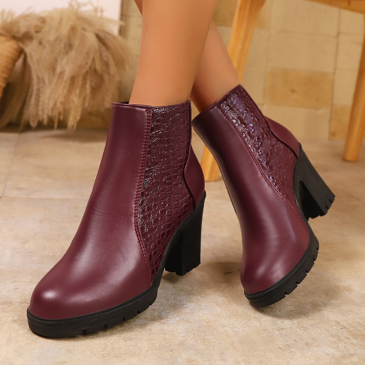 Damen modische Ankle-Boots mit strukturiertem Obermaterial R&B